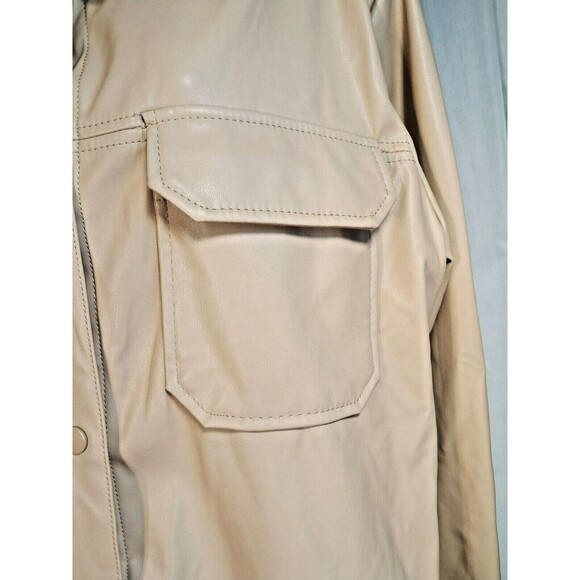 Stoosh Faux Leather Sand Tan Shacket Shirt Jacket M Fleece Lined - Picture 7 of 14
